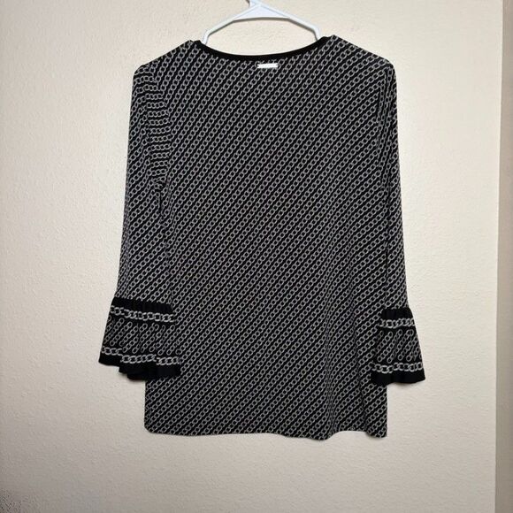 Michael Kors Blouse Women's Small Chain 3/4 Sleeve Flare Career Shirt Top Print - Picture 5 of 9